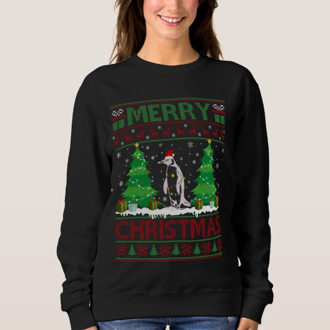 Ugly Sweater Julgran Lighting Penguin Ugly T Shirt (Framsida)