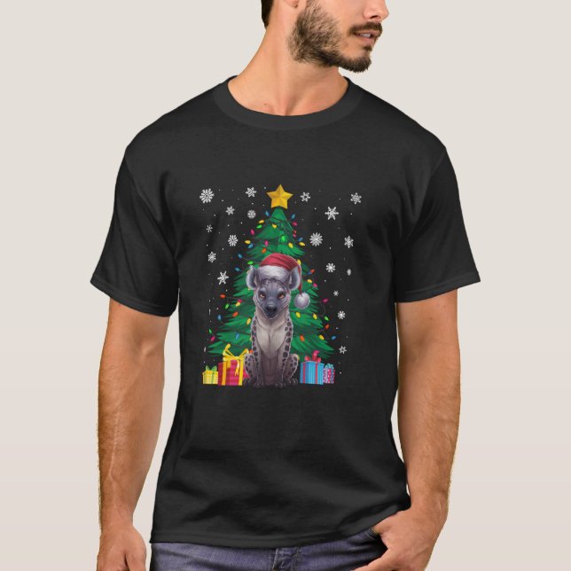 Ugly Sweater Julgran Ljus Hyena Santa Hat T Shirt (Framsida)