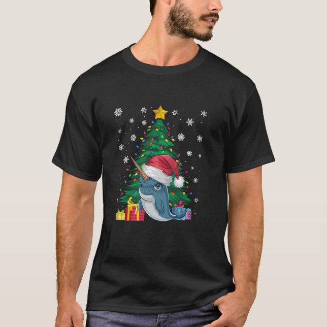 Ugly Sweater Julgran Ljus Narwhal Santa H T Shirt (Framsida)