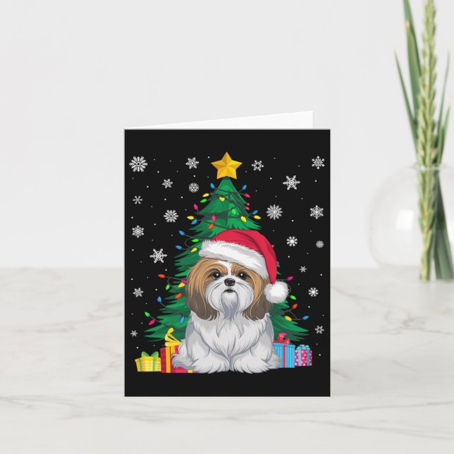 Ugly Sweater Julgran Ljus Shih Tzu Hund Sa Kort (Framsida)