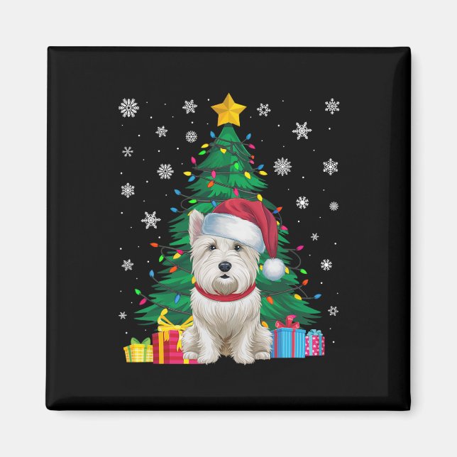 Ugly Sweater Julgran Ljus Westie Hund Sant Magnet (Framsidan)