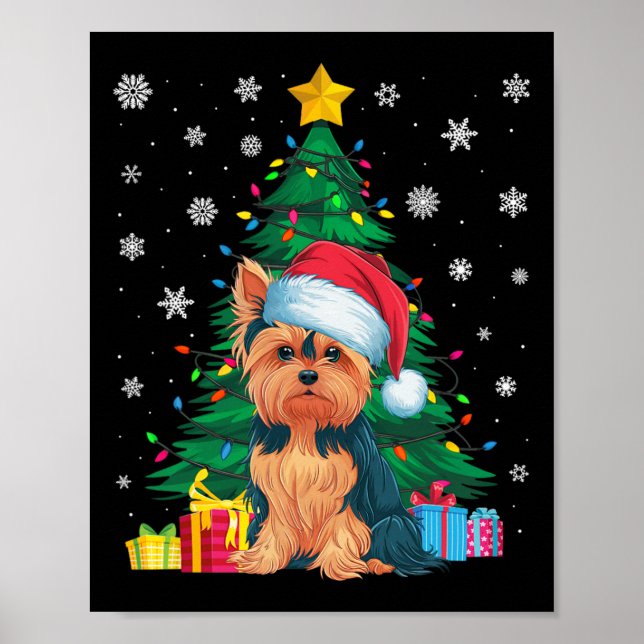 Ugly Sweater Julgran Ljus Yorkie Hund Sant Poster (Framsidan)