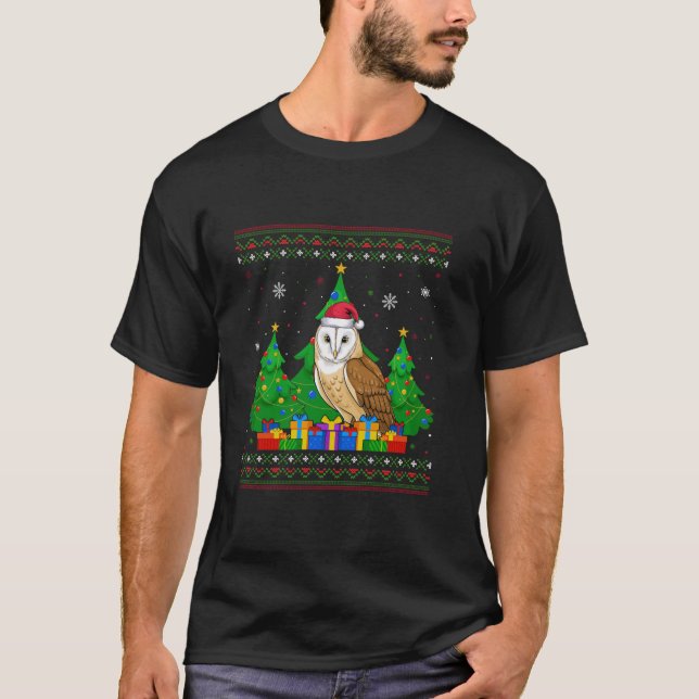 Ugly Sweater Julgran Santa Hat Barn Uggla Xma T Shirt (Framsida)