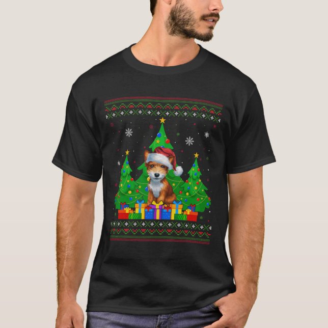 Ugly Sweater Julgran Santa Hat Leksak Fox Terr T Shirt (Framsida)