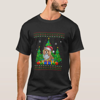 Ugly Sweater Julgran Santa Hat Lhasa Apso D T Shirt