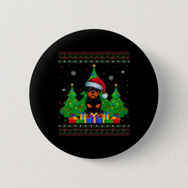 Ugly Sweater Julgran Santa Hat Rottweiler D Knapp (Framsida)