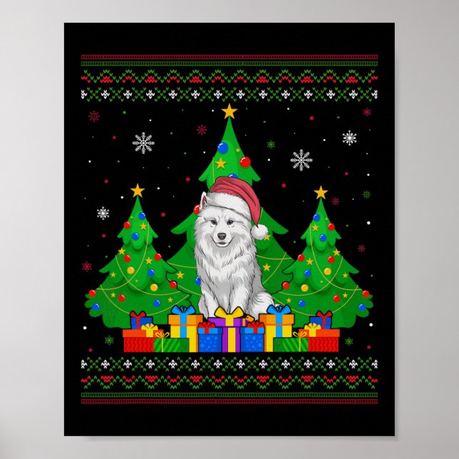 Ugly Sweater Julgran Santa Hat Samoyed Hund Poster (Framsidan)