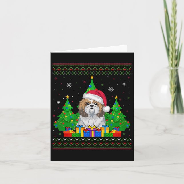 Ugly Sweater Julgran Santa Hat Shih Tzu Hund Kort (Framsida)