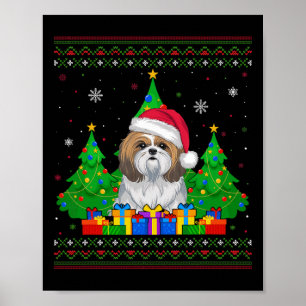 Ugly Sweater Julgran Santa Hat Shih Tzu Hund Poster
