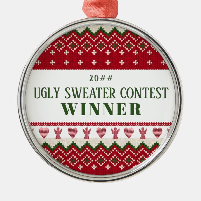 Ugly Sweater Knitten Hygge Änglar Hearts jul Julgransprydnad Metall (Framsidan)
