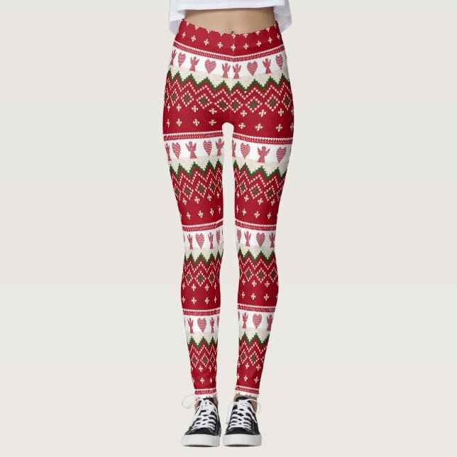 Ugly Sweater Knitten Hygge Änglar Hearts jul Leggings (Framsida)