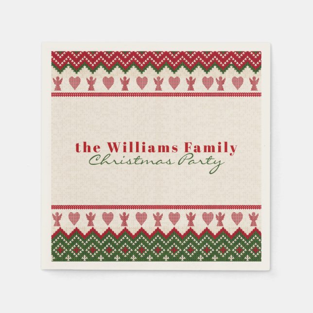 Ugly Sweater Knitten Hygge Änglar Hearts jul Pappersservett (Framsidan)