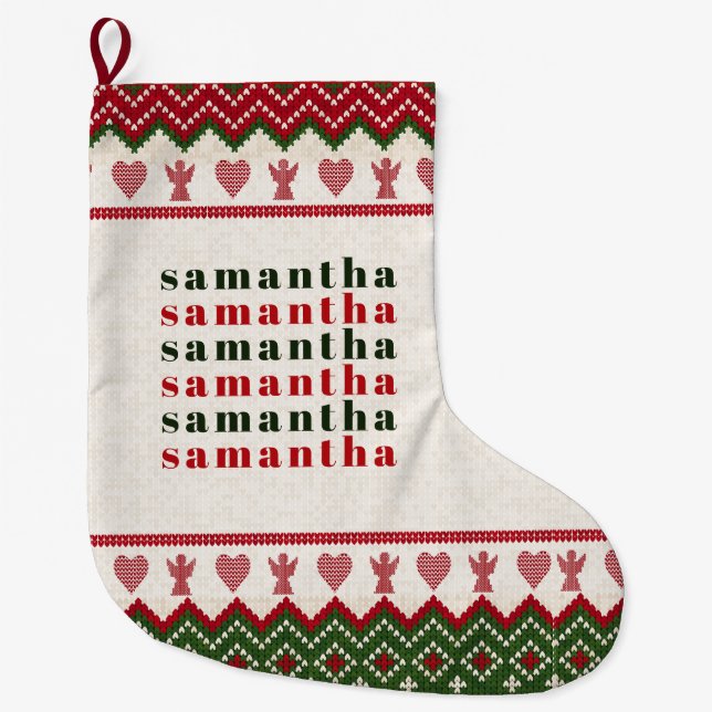 Ugly Sweater Knitten Hygge Änglar Hearts jul Stor Julstrumpa (Framsidan)