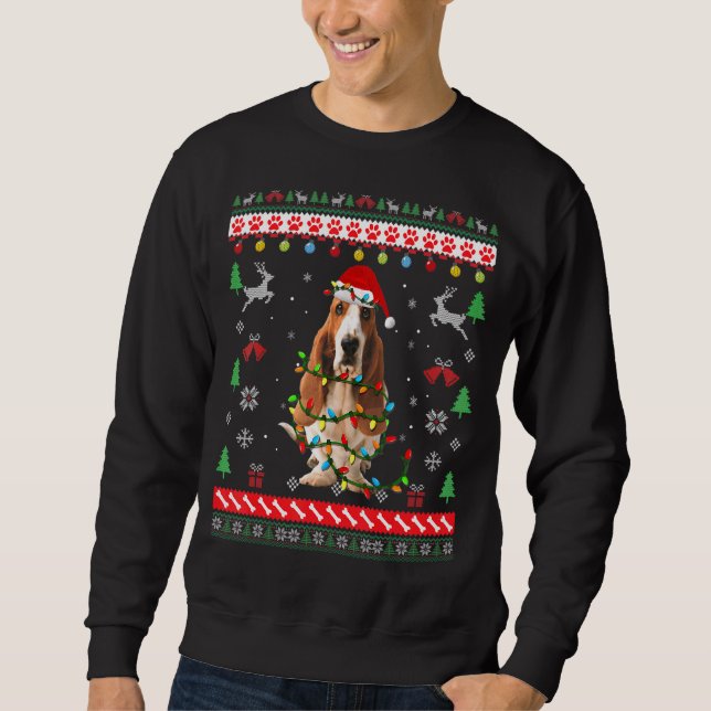 Ugly Sweater Ljus Basset Hound Hund Lång Ärmad Tröja (Framsida)