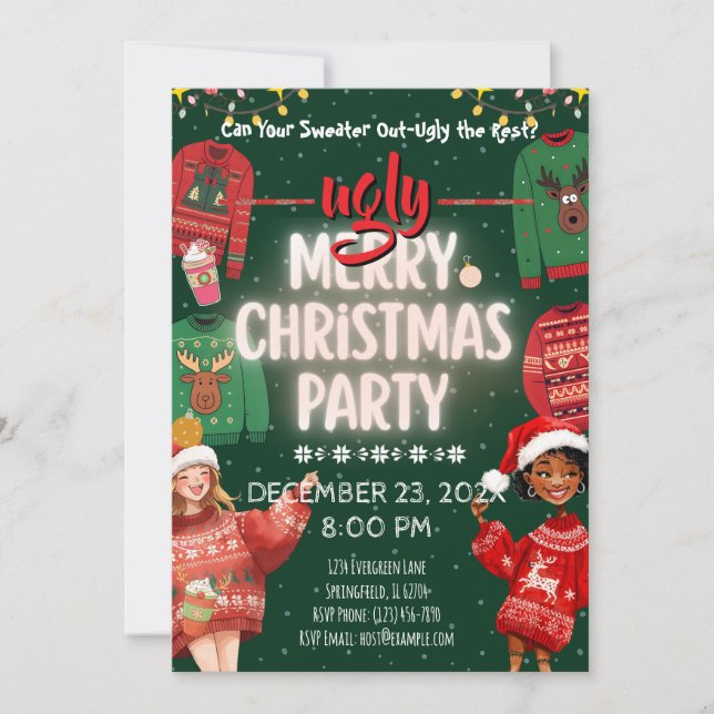 Ugly Sweater Merry Christmas Party Invitation Inbjudningar (Framsida)