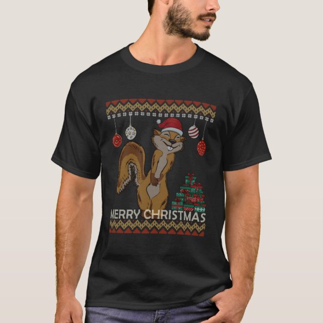 Ugly Sweater Merry Squirrel Funny Idea for Christm T Shirt (Framsida)