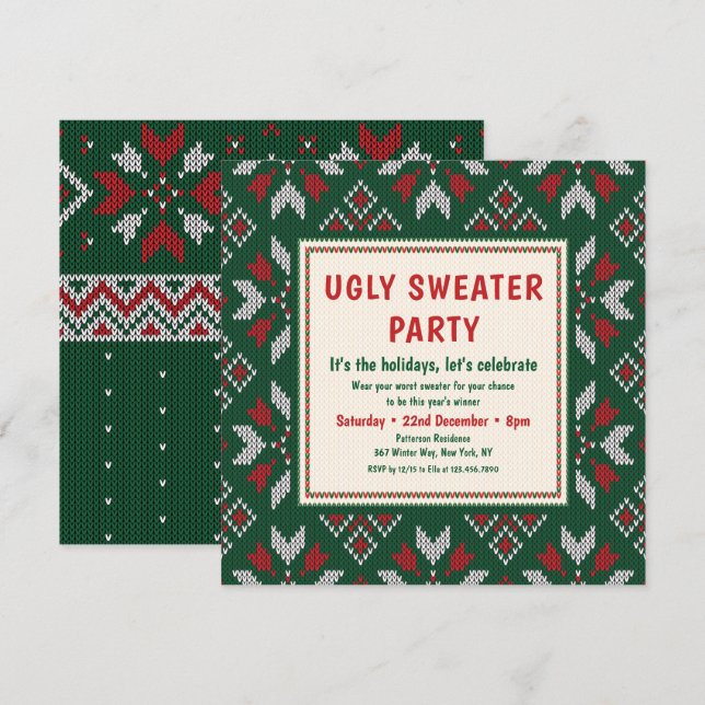 Ugly Sweater Modern Julfest Inbjudningar (Fram/baksida)