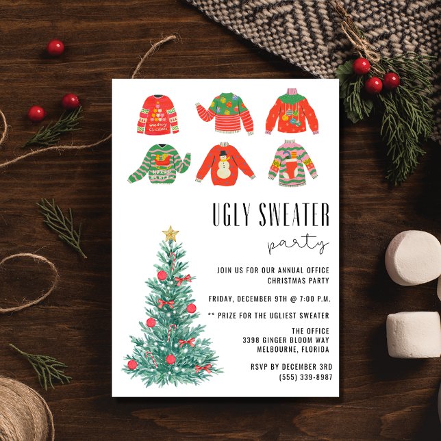 Ugly Sweater Office-Julfest Inbjudningar (Ugly Sweater Office Christmas Holiday Party Invitation)