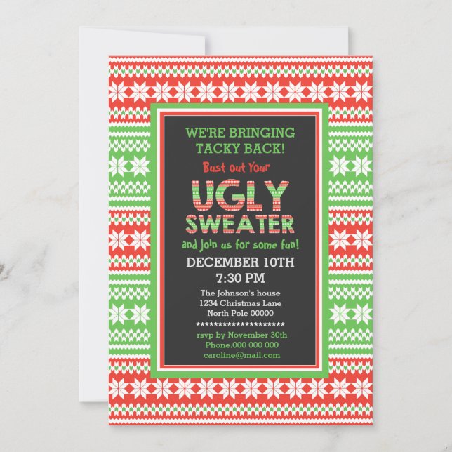 Ugly Sweater Ord Art julfest Inbjudningar (Framsida)