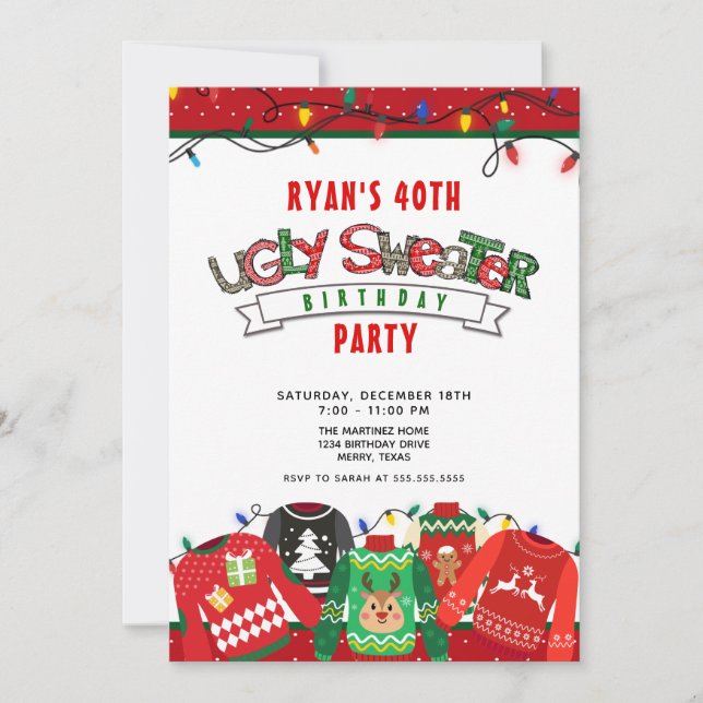 Ugly Sweater Party 40:e födelsedagen Inbjudningar (Framsida)