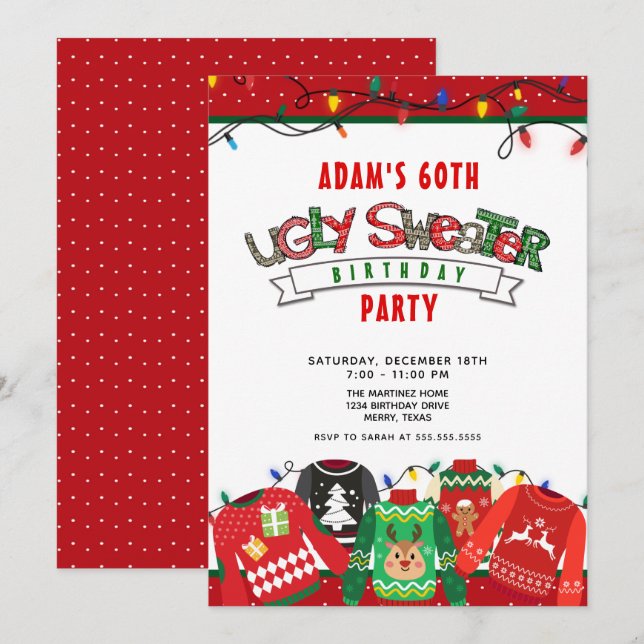 Ugly Sweater Party 60:e födelsedagsinbjudan Inbjudningar (Fram/baksida)