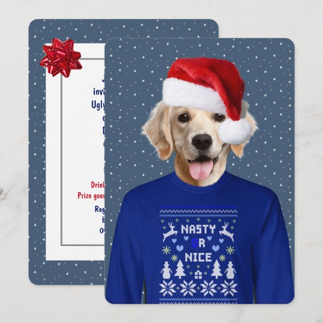 Ugly Sweater Party Golden Retriever-inbjudan Inbjudningar (Fram/baksida)
