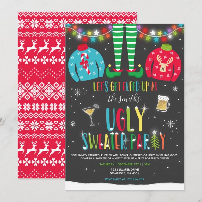 Ugly Sweater Party-inbjudan Jul - uppåt Inbjudningar (Fram/baksida)