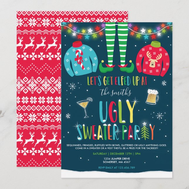 Ugly Sweater Party-inbjudan Jul - uppåt Inbjudningar (Fram/baksida)
