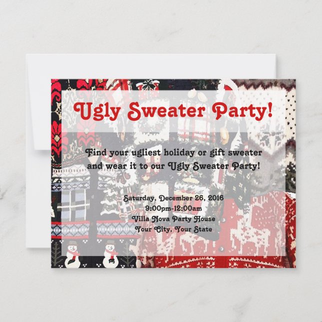 Ugly Sweater Party-inbjudningar, Retro Red & Grönt Inbjudningar (Framsida)
