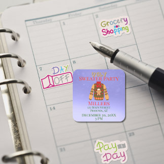 Ugly Sweater Party Reminder Fyrkantigt Klistermärke