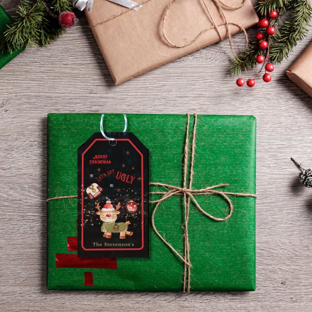 Ugly Sweater Reindeer Helgdag Presentetikett (Ugly Sweater Reindeer Holiday Gift Tags)