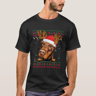Ugly Sweater Reindeer Santa Doberman Hund T Shirt