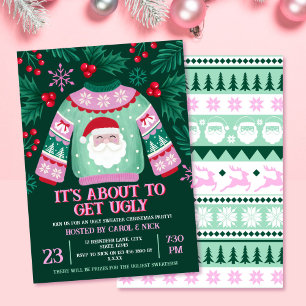 Ugly Sweater Santa Costume Party Grönt och Red Inbjudningar