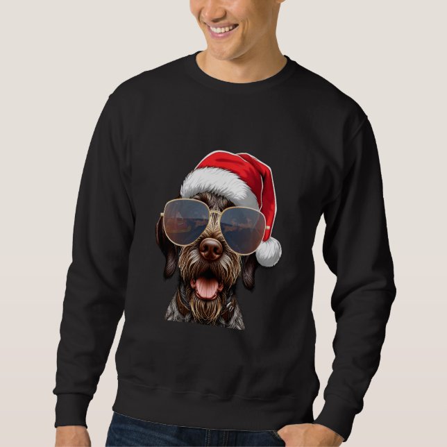 Ugly Sweater Santa German Wirehsted Hund C Lång Ärmad Tröja (Framsida)