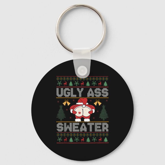 Ugly Sweater Santa Merry Christmas Funny Pajamas X Nyckelring (Framsida)