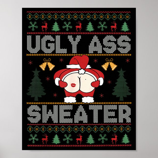 Ugly Sweater Santa Merry Christmas Funny Pajamas X Poster (Framsidan)