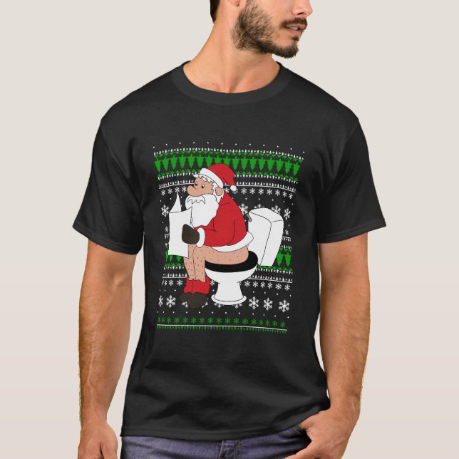 Ugly Sweater Santa Toilet Funny Julafton Gift T Shirt (Framsida)