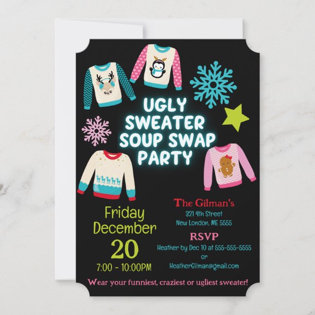 Ugly Sweater Soppa Swap Party-inbjudan Inbjudningar (Framsida)
