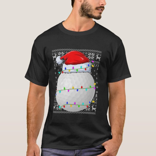 Ugly Sweater Sports Player Santa Hat Golf Christma T Shirt (Framsida)