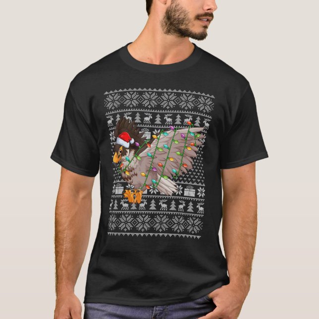 Ugly Sweater Stil Julafton Ljus Santa Hawk Bird Ch T Shirt (Framsida)