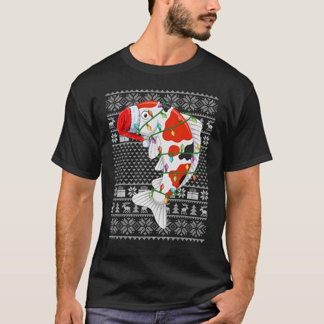 Ugly Sweater Stil Julafton Ljus Santa Koi Fish Chr T Shirt (Framsida)