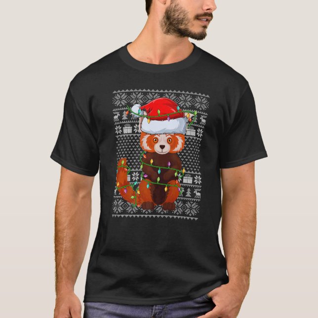 Ugly Sweater Stil Julafton Ljus Santa Red Panda Ch T Shirt (Framsida)