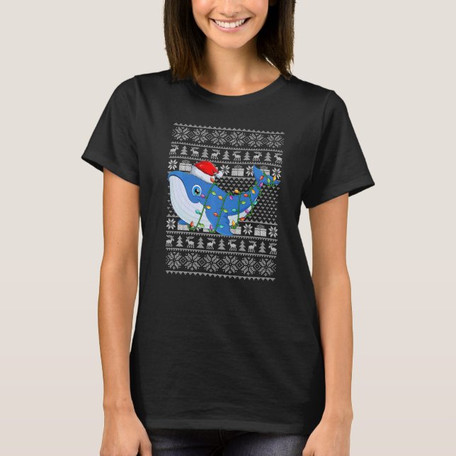 Ugly Sweater Stil Julafton Ljus Santa Whale Christ T Shirt (Framsida)