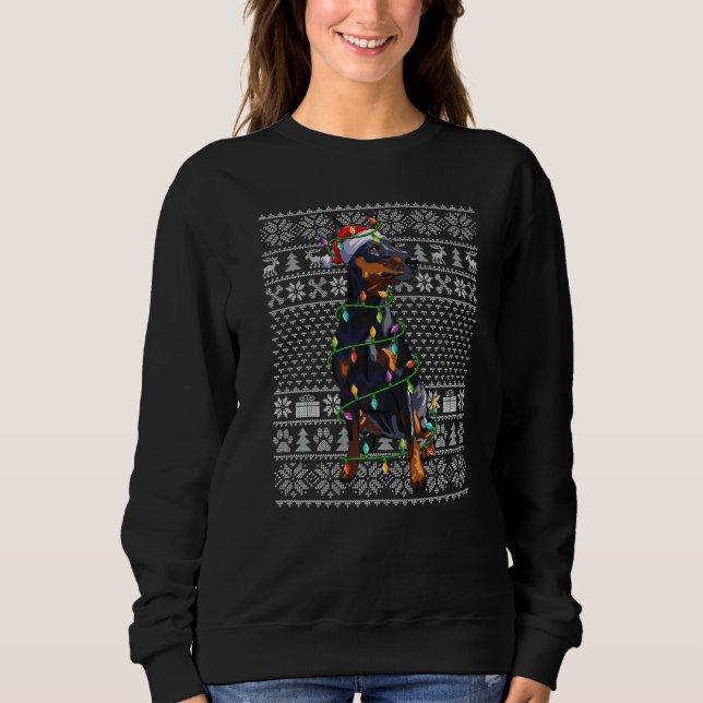 Ugly Sweater Style Santa Miniature Pinscher Dog Ch T Shirt (Framsida)