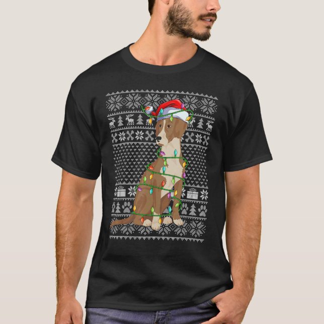 Ugly Sweater Style Xmas Light Santa Bloodhound Dog T Shirt (Framsida)