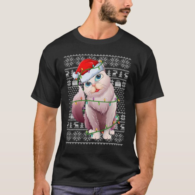 Ugly Sweater Style Xmas Lights Santa Balinese Cat  T Shirt (Framsida)