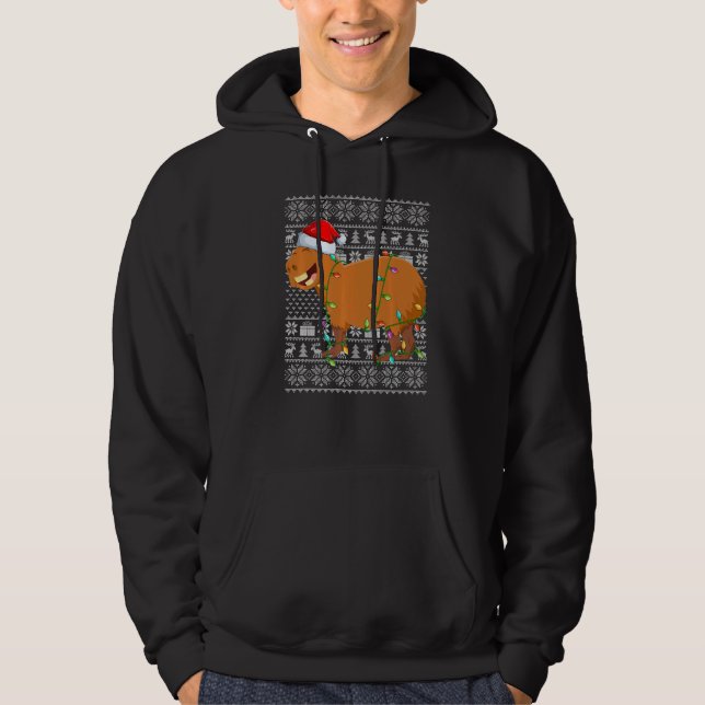 Ugly Sweater Style Xmas Lights Santa Capybara Chri Hoodie (Framsida)