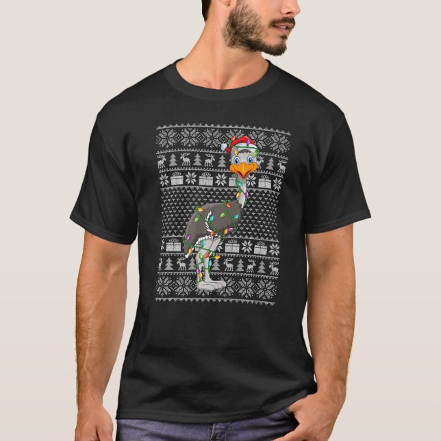 Ugly Sweater Style Xmas Lights Santa Emu Bird Chri T Shirt (Framsida)