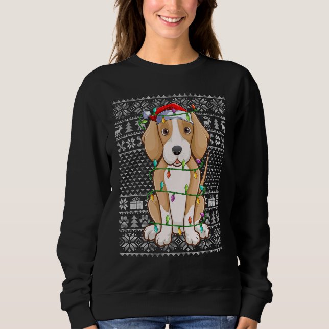 Ugly Sweater Style Xmas Lights Santa Foxhound Dog  T Shirt (Framsida)