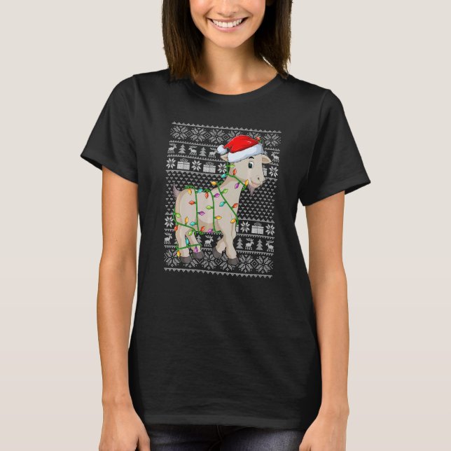 Ugly Sweater Style Xmas Lights Santa Goat Christma T Shirt (Framsida)